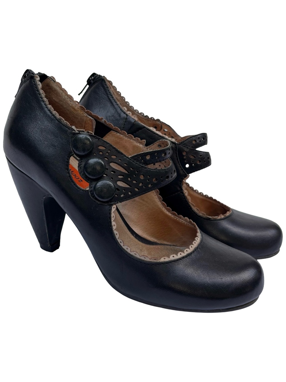 Miz Mooz Starla Black Leather Mary Jane Heels 5.5